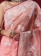 Light Pink Net Fabric Embroidered Saree