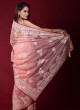 Light Pink Net Fabric Embroidered Saree