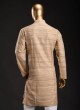 Self Texture Kurta Pajama In Beige Color