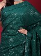 Designer Sequins Work Saree In Peacock Green