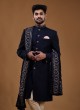 Raw Silk Indowestern In Navy Blue