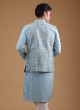 Resham Work Sky Blue Nehru Jacket Suit