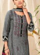 Shagufta Pant Style Salwar Suit In Grey And Black Color