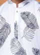 Feather Printed Mens Kurta In Cotton Silk