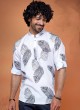 Feather Printed Mens Kurta In Cotton Silk