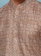 Mens Printed Kurta In Light Brown Color