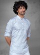 Designer Off White Printed Kurta For Men