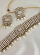 Gold And White Choker Necklace With Maang Tikka