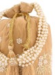Gold Potli Bag In Velvet With Embroidery Design