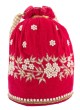 Pink Hand Embroidered Work Velvet Potli Bag With Pearl Handle