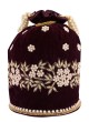 Wine Embroidered Velvet Potli Bag