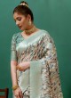 Designer Printed Pista Green Organza Saree