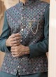 Thread Work Embroidered Dark Teal Nehru Jacket Set