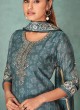 Shagufta Printed Salwar Kameez In Steel Blue Color