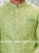Pista Green & Off White Nehru Jacket Suit