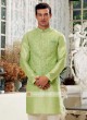 Pista Green & Off White Nehru Jacket Suit