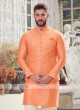 Orange & Off White Nehru Jacket Suit