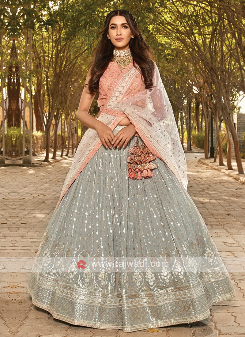 Classy Blue shaded Heavy Embroidered Lehenga Set - Rent