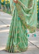 Pista Green Heavy Embroidered Contemporary Silk Saree