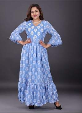 A-Line Kurti Set In Blue Color