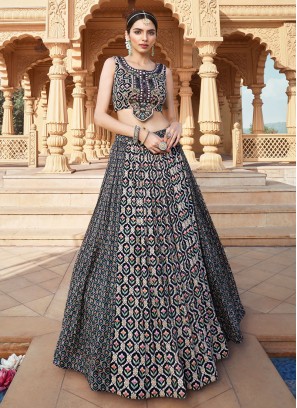 A Line Lehenga Choli In Black Color