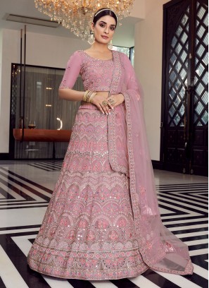 A Line Lehenga Choli Zari Organza in Pink