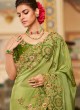 Absorbing Fancy Fabric Green Embroidered Traditional Designer Saree