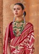 Red and White Patola Print Silk Contemporary Saree