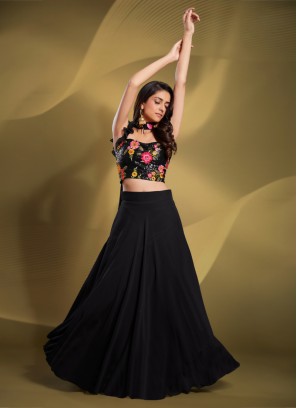 Adorable Georgette Black Lehenga Choli With Dupatta