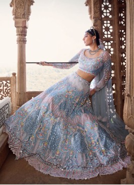 Adorable Sky Blue Lehenga Choli For Bride