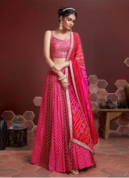 Pink Designer Lehenga Choli with Bandhani Dupatta