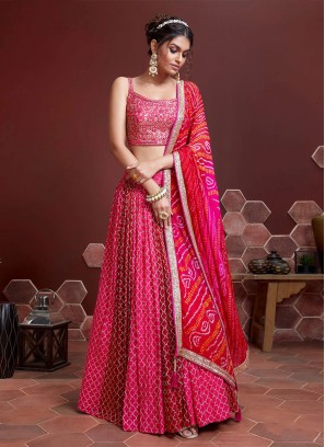 Pink Designer Lehenga Choli with Bandhani Dupatta