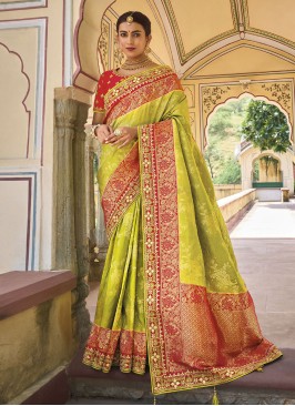 Adorning Greenish Yellow Silk Saree