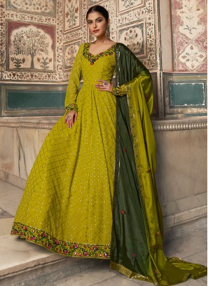 Lovely Green Georgette Sequins Embellished Anarkali Suit