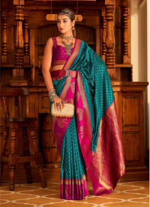 Rani And Rama Blue Woven Silk Festive Saree