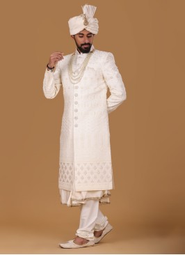 Anarkali Style Readymade Groom Wear Sherwani