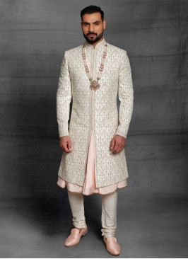 Anarkali Style Sherwani In Cream Color