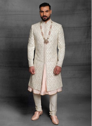 Anarkali Style Sherwani In Cream Color