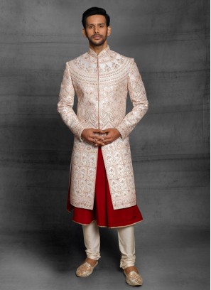 Anarkali Style Sherwani In Off White