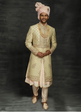 Anarkali Style Wedding Sherwani In Groom