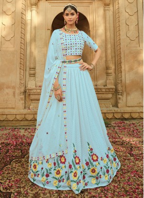 Gorgeous Aqua Blue Georgette Designer Lehenga Choli