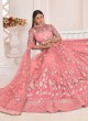 Light Coral Designer Net Embroidered Lehenga Choli