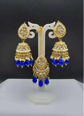 Antique Gold Ethnic Earrings Enhanced With Stone And Pearl Fringes