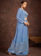 Powder Blue Embroidered Georgette Palazzo Suit With Jacket