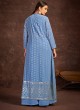 Powder Blue Embroidered Georgette Palazzo Suit With Jacket