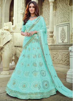 Aqua Blue Faux Georgette Lehenga Choli