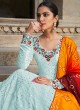 Aqua Blue Georgette Sequins Embroidered Anarkali Suit