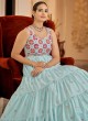 Aqua Blue Georgette Sequins Trendy Gown