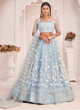 Light Sky Blue Net Wedding Trendy Lehenga Choli