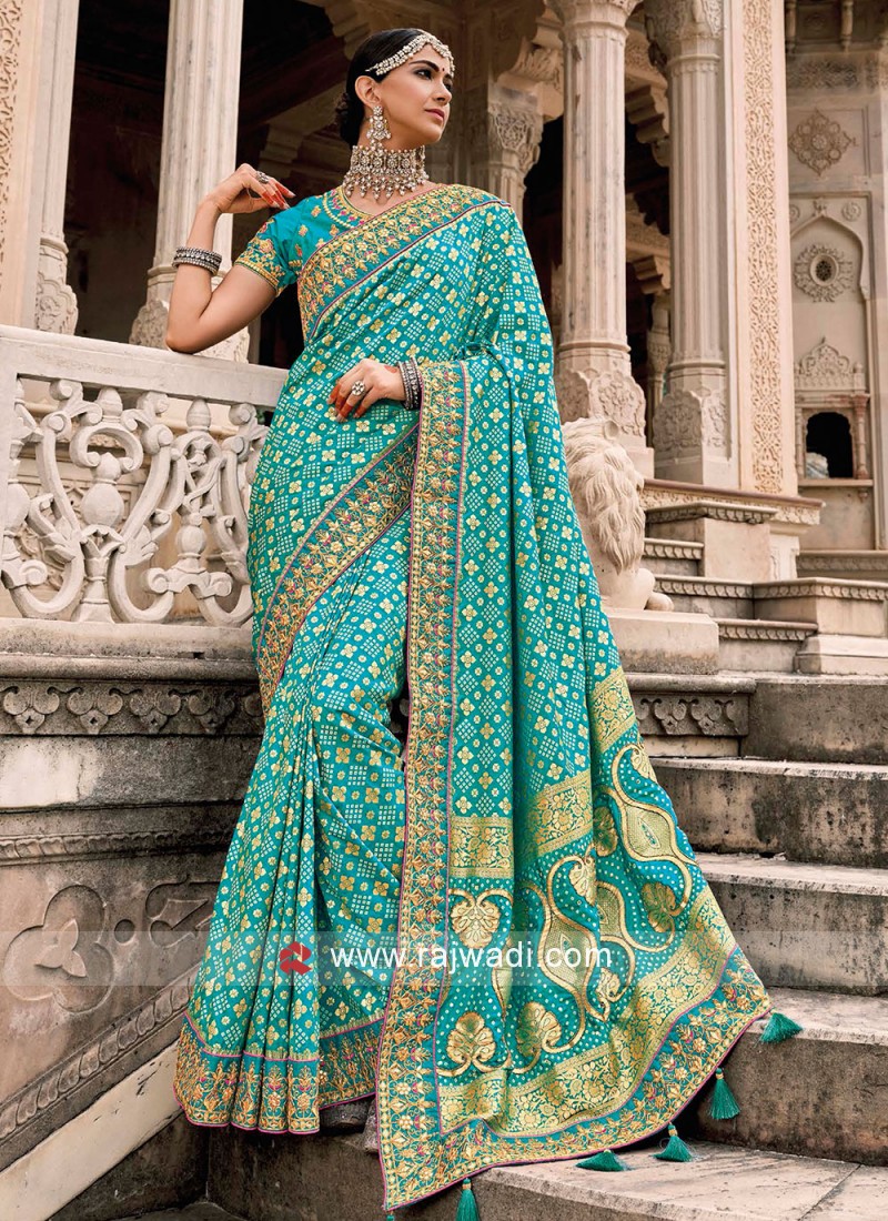 Aqua Blue Color Contemporary Style Saree